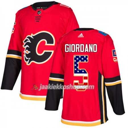 Miehille NHL Calgary Flames Pelipaita Mark Giordano 5 Adidas 2017-2018 Punainen USA Flag Fashion Authentic